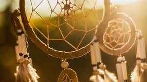 Dreamcatcher hanging outside in the sunset.