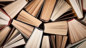 Many hardback books.