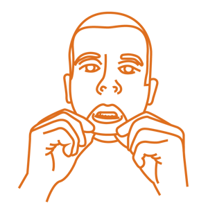 Drawing of a face pulling lower lip forward.