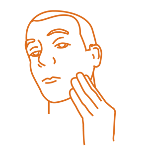 Drawing of face and hand looking for changes in skin.