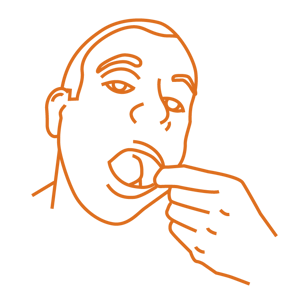 Drawing of face with hand pulling cheeck aside for examination.