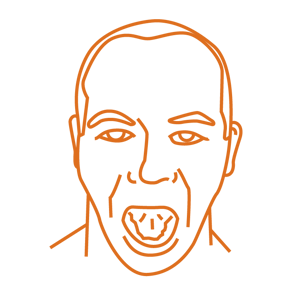 Drawing of face with mouth open for examination.