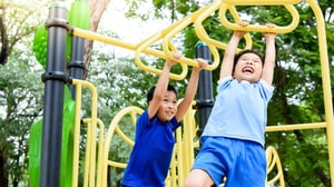 Young children playing on a playground.